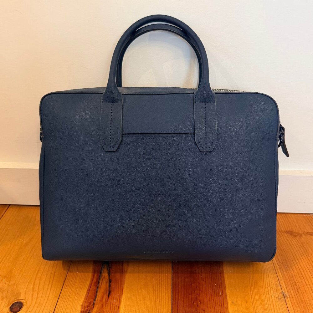 URI MINKOFF FULTON SOFT LEATHER BRIEFCASE / LAPTOP BAG, NAVY NWT